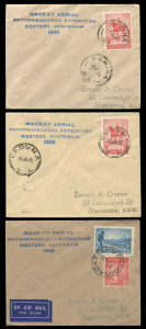 COMMONWEALTH OF AUSTRALIA: Aerophilately & Flight Covers: July 1935 (AAMC.517, 517a) Mackay Aerial Survey Expedition covers flown from OODNADATTA, CEDUNA and FARINA; each with the 4-line cachet in blue "MACKAY AERIAL/RECONNAISSANCE EXPEDITION/WESTERN AUST
