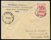 COMMONWEALTH OF AUSTRALIA: Aerophilately & Flight Covers: July 1935 (AAMC.517, 517a) Mackay Aerial Survey Expedition covers flown from OODNADATTA, CEDUNA and FARINA; each with the 4-line cachet in blue "MACKAY AERIAL/RECONNAISSANCE EXPEDITION/WESTERN AUST - 3