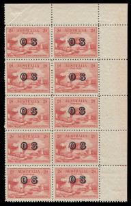 COMMONWEALTH OF AUSTRALIA: Other Pre-Decimals: 1932 2d Sydney Harbour Bridge OS Overprint (SG.O134) upper right corner block of (10) with Four Plate dots at right [BW: 146(OS)zd], fresh unmounted Mint. Cat.$2500+. The only example of this rarity we have o