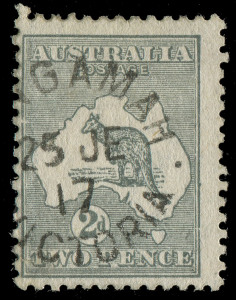 COMMONWEALTH OF AUSTRALIA: Kangaroos - Third Watermark: 2d Grey, with Substituted Cliché, the "so called' Die 11A (SG.35a - £1800) with a fine dated cds of June 1917 leaving the left frame break clearly visible. [BW: 7(1)kb - $2250]. 