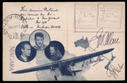 COMMONWEALTH OF AUSTRALIA: Aerophilately & Flight Covers: A TWICE FLOWN POSTCARD - December 1933 and July 1940July 1940 (AAMC.905c) registered special postcard (previously flown as AAMC.348) signed by Ulm, Allen & Boulton on their Dec.1933 Trans-Tasman fl - 2