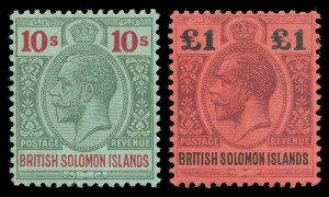 SOLOMON ISLANDS: KGV DEFINITIVES comprising 1913 ½d - 11d (SG.18-21), 1914-23 ½d - £1 (SG.22-38) & 1922-31 ½d - 5/- (SG.39-51). MLH. Cat.£500 approx.