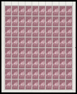 COMMONWEALTH OF AUSTRALIA: Other Pre-Decimals: 1965 (SG.375) 2/3 ANZAC, complete sheet of (80) with perf pip at right, superb MUH.