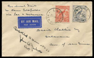 NEW GUINEA - Aerophilately & Flight Covers: 21 Jan.1933 (AAMC.P53) Kainantu (Upper Ramu Goldfields) - Lae - Salamaua cover, flown & signed by John Jukes for Guinea Airways. As postal facilities were not available at Kainantu, all mail was cancelled upon a