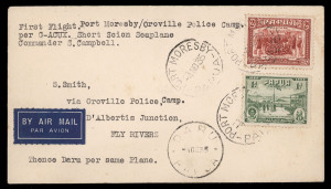 PAPUA - Aerophilately & Flight Covers:5 Nov.- 1 Dec.1935 (AAMC.P94) Port Moresby - Oroville Police Camp - Daru cover, flown and signed by Stuart Campbell in a Short Scoin Seaplane; also signed and dated on reverse by Cecil Cowley, the O.I.C. DARU arrival 