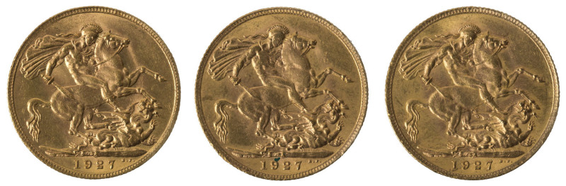 Coins - World: South Africa - coins: PRETORIA MINT SOVEREIGNS: King George V, 1927, EF. (3).