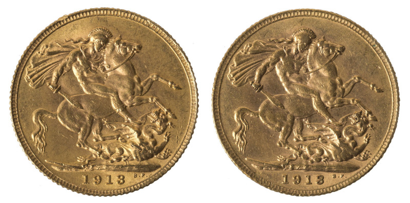 Coins - World: Great Britain - coins: LONDON MINT SOVEREIGNS: King George V, 1913, EF. (2).