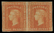 NEW SOUTH WALES: 1856-60 (SG.108) 1d carmine-vermilion, Imperforate horizontal pair with good-to-close margins. Delightful, fresh Unused condition. (2). Cat.£800.