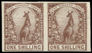 NEW SOUTH WALES: 1888-89 (SG.258ca) 1/- violet-brown (Kangaroo) Imperforate horizontal pair, with good to large margins all sides, MLH; tiny gum thin in margin of RH unit. Cat.£1400.