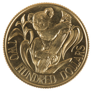 Coins - Australia: Gold: TWO HUNDRED DOLLARS: 1980 Koala, Uncirculated in plastic folder of issue.