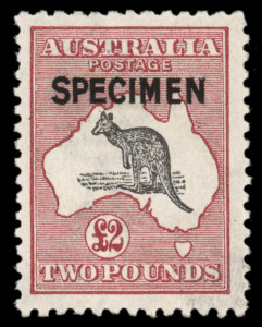COMMONWEALTH OF AUSTRALIA: Kangaroos - Third Watermark: £2 black & crimson, SPECIMEN overprint Type B, fine & fresh *. BW.56x - Cat.$600.