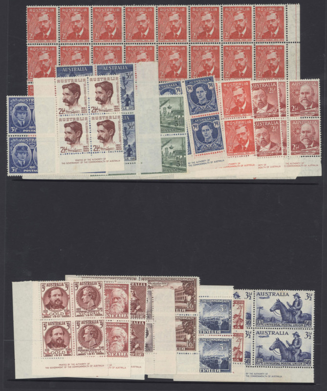 COMMONWEALTH OF AUSTRALIA: General & Miscellaneous: Mainly Australian Commonwealth material in an album. Noted KGVI low value Imprint blocks, useful early decimal period incl. M/Sheets, a smattering of Norfolk Island, etc. (100s).