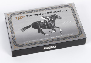 Coins - Australia: Decimal Proofs: 2010 150th Running of the Melbourne Cup, Gold Plated 50c two-coin Proof set in original packaging with certificate #2223.