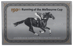 Coins - Australia: Decimal Proofs: 2010 150th Running of the Melbourne Cup, Gold Plated 50c two-coin Proof set in original packaging with certificate #2222.