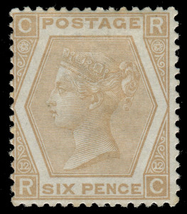GREAT BRITAIN: 1872-73 (SG.123) 6d Pale Buff [C-R/R-C], Plate 12, fresh Mint and with full perforations. Cat.£3400.