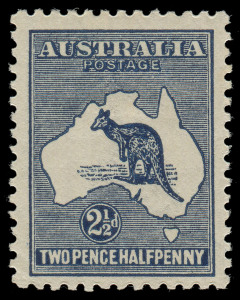 COMMONWEALTH OF AUSTRALIA: Kangaroos - Third Watermark: 2½d Indigo (Aniline) superb single with INVERTED WATERMARK, fine MLH. WithDrury [2018] Certificate. Note: Aniline ink is not recorded for this issue and not previously seen by us!