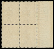 COMMONWEALTH OF AUSTRALIA: Kangaroos - First Watermark: 5d Chestnut, marginal block of (4) from the left pane; superbly centred MUH. An exceptional multiple. - 2
