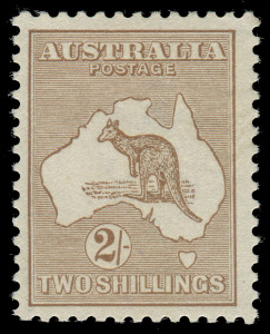 COMMONWEALTH OF AUSTRALIA: Kangaroos - Second Watermark: 2/- Light Brown, Fresh MLH. BW:36A - $1500.