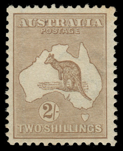 COMMONWEALTH OF AUSTRALIA: Kangaroos - Second Watermark: 2/- Light Brown, MUH. (Very light discolouration/tone? to top right corner perf.) BW:36A - $8500.
