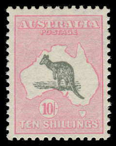 COMMONWEALTH OF AUSTRALIA: Kangaroos - Small Multiple Watermark: 10/- Grey & Pale Pink; a superb MLH example.