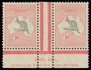 COMMONWEALTH OF AUSTRALIA: Kangaroos - CofA Watermark: 10/- Grey & Pink, Ash Imprint pair, MUH. Stunningly well centred. BW:50zc - the right hand unit with "Open-mouthed Roo" variety.