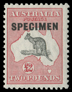 COMMONWEALTH OF AUSTRALIA: Kangaroos - Small Multiple Watermark: £2 Black & Rose, SPECIMEN Overprint, fine & fresh unmounted. BW:57x - $1750.