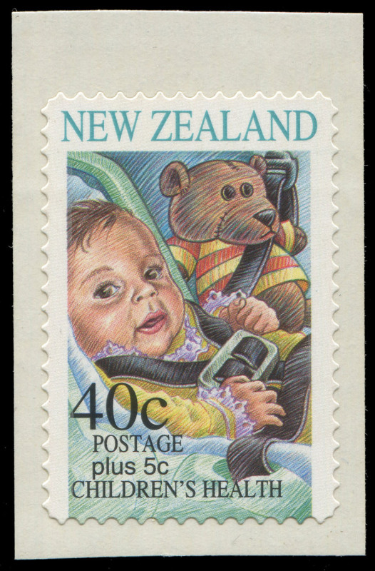 NEW ZEALAND: 1996 40c "Teddy Bear" error, self adhesive version plus corrected design for comparison. (2). MUH.