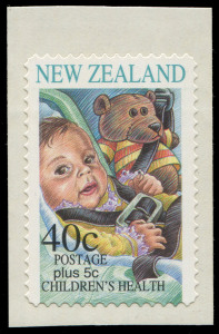 NEW ZEALAND: 1996 40c "Teddy Bear" error, self adhesive version plus corrected design for comparison. (2). MUH.