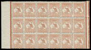 COMMONWEALTH OF AUSTRALIA: Kangaroos - First Watermark: 5d Chestnut, block of (18) from the left pane, MUH; minor crease through the right vertical strip of 3 and one light tone spot at base. Otherwise a remarkable, large survivor. BW:16C - $650 each!