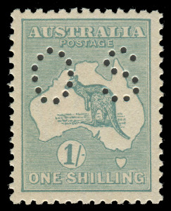 COMMONWEALTH OF AUSTRALIA: Kangaroos - Third Watermark: 1/- Blue-Green (Die IIB), perforated OS (SG.O48b) perfectly centred & fresh MUH. BW:33Aba - $375.