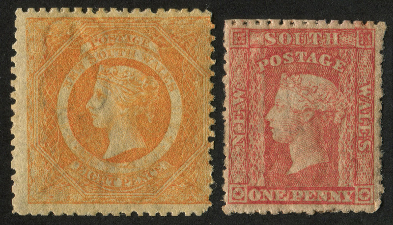 NEW SOUTH WALES: 1860-72 (SG.155 &167a) 1d dull red & 8d red-orange, both Mint, large part o.g. Cat.£625.