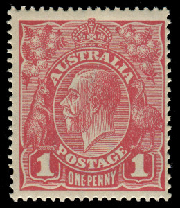 COMMONWEALTH OF AUSTRALIA: KGV Heads - Single Watermark: 1d Carmine-Red Die 2, WATERMARK INVERTED, fresh MUH.