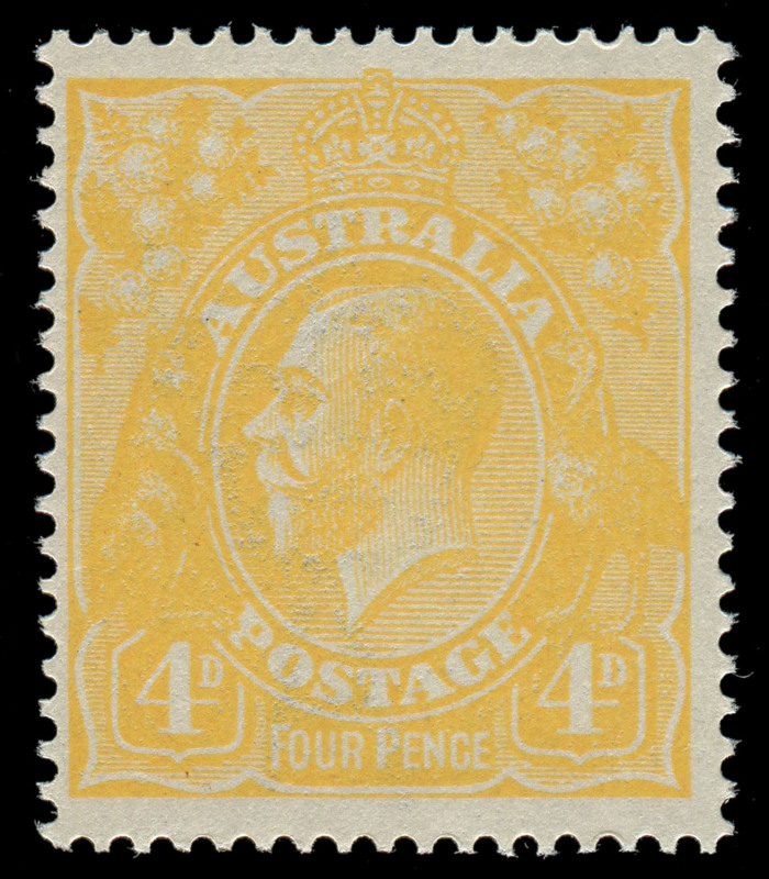 COMMONWEALTH OF AUSTRALIA: KGV Heads - Single Watermark: 4d Lemon-yellow, MUH.