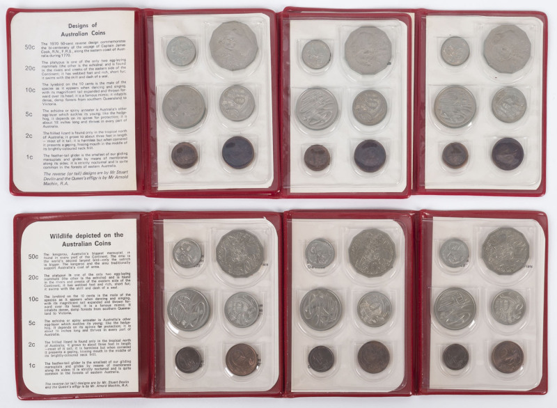 Coins - Australia: Uncirculated Decimal Sets: Royal Australian Mint sets for 1970 (3) & 1971 (3). (Total: 6 wallets).