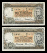 Banknotes - Australia: Pre-Decimal Banknotes: Queen Elizabeth II Coombs/Wilson series comprising 10/- (R16 & 17), £1 (R34b x 2), £5 (R50 x 2) & £10 (R62 & 63). VG/F. Also, £1 Commonwealth Bank (R33) x 2, EF/aUnc. (Total: 10). - 3