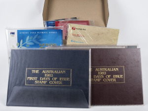 COMMONWEALTH OF AUSTRALIA: General & Miscellaneous: AUSTRALIA POST PACKS, BOOKS, FDCs, etc. in a large carton. Mainly 1980s-90s but includes 2004 Olympics sheetlets plus album.