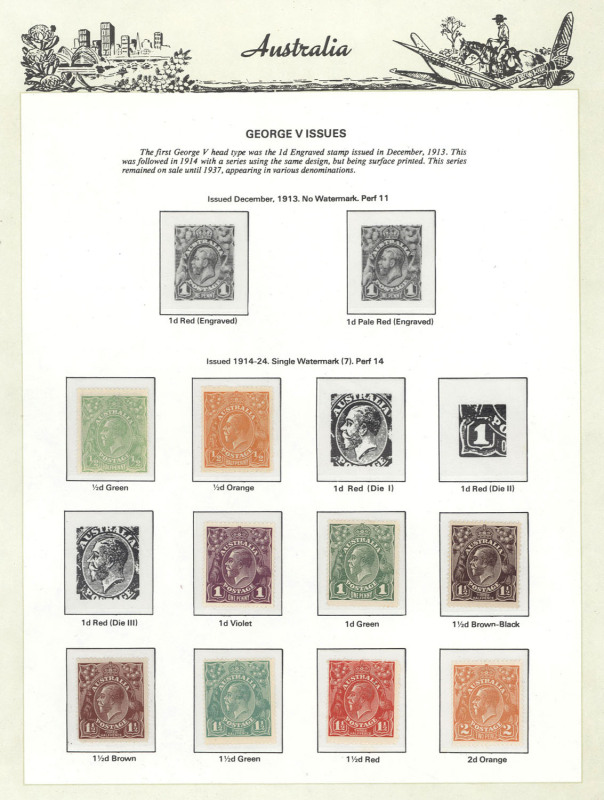 COMMONWEALTH OF AUSTRALIA: General & Miscellaneous: 1913-65 collection in brown Seven Seas hingeless album. Sparse in Kangaroos, some useful lower denomination KGV heads, 1931 K.Smith & 6d Air, 1935 Silver Jubilee, Robes to 10/-, Arms to 10/-, etc., incl