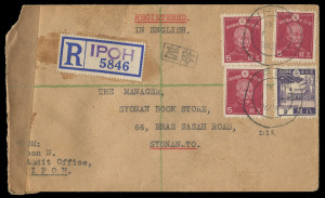 MALAYA - Postal History: JAPANESE OCCUPATION: Group of commercial covers comprising a registered cover from Ipoh, 2 items from Malacca and one locally used in Paneang. Various adhesives, censor chops and other markings. (4).