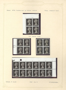 GREAT BRITAIN: 1967 - early decimal Machins collection in album; mainly positional blocks, plate no. blks., etc. Values to 1/9 and 75p. (100s).