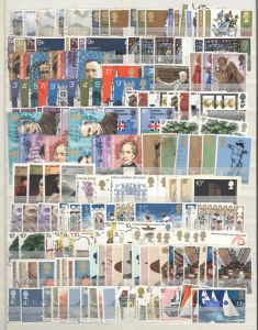 GREAT BRITAIN: 1971 to approx 2002 collection of MUH and Used sets in a large red stock book. Includes some defins to £10 (* & U), sheetlets, booklets, etc. (many 100s).