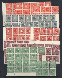 GERMANY: AMERICAN, BRITISH & SOVIET ZONES 1946-48: An extensive collection/accumulation of the 1pfg - 1m Numeral issue, with numerous marginal blocks, part sheets, singles with marginal inscriptions, etc., all housed in a very full green Hagner album, (10