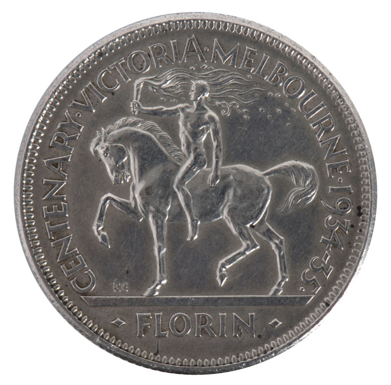 Coins - Australia: Two Shillings: 1934/35 Melbourne Centenary, EF. 