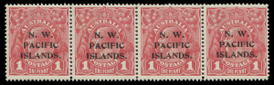 NEW GUINEA: 1915-16 (SG.67c) 1d Carmine-Red, Die 1 + 2 + 2 + 1 horizontal strip (4), with type "a" overprints. Superb MUH.