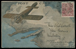 COMMONWEALTH OF AUSTRALIA: Aerophilately & Flight Covers: 6-11 Aug.1919 (AAMC.20a) Adelaide - Minlaton special postcard carried by Captain Harry Butler in his "Red Devil" Bristol Tourer; with hand-written message. Exceptional condition.AAMC:$550.Henry Joh