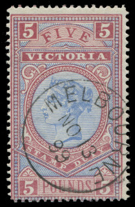 VICTORIA: 1886-96 (SG.324) £5 Pale Blue & Maroon, superb CTO example with fine "MELBOURNE NO 13/99" cds.