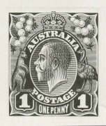 COMMONWEALTH OF AUSTRALIA: KGV Essays & Proofs: THE PERKINS BACON DIE PROOFS: State 2 die proof with a field of horizontal lines behind the King's head, in black on highly glazed thin card (125x75mm) with no endorsements on the face BW #70(DP)12Ac, 'PERKI - 2