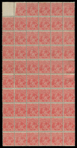 COMMONWEALTH OF AUSTRALIA: KGV Heads - Small Multiple Watermark Perf 13½ x 12½: PENNY-HALFPENNY RED: 1½d scarlet complete pane of 60 - margins removed - with a Large Void Area affecting the First Two Units, a few tonespots & some perf separation/rejoining