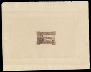 COMMONWEALTH OF AUSTRALIA: Other Pre-Decimals: PROGRESSIVE DIE PROOF: BW #132DP(3)E in sepia-brown; design complete other than for some lines in the sky (State 3).Cat $20,000. Superb!