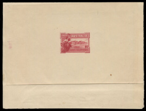 COMMONWEALTH OF AUSTRALIA: Other Pre-Decimals: PROGRESSIVE DIE PROOF BW #132DP(4)A in carmine-lake (close to the issued colour), completed die on thick paper (State 4); a couple of minor paper inclusions well clear of the impression and mentioned only for