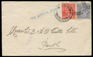 COMMONWEALTH OF AUSTRALIA: Aerophilately & Flight Covers: 7-10 Sept.1924 (AAMC.73b) Broome - Whim Creek - Perth flown cover, carried by W.A. Airways, probably on the first flight following the inclusion of Whim Creek as a fueling stop on the Perth-Derby r